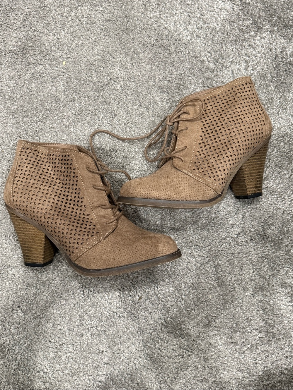 Francesca's Collections Perforated Lace-Up Ankle Boots in Tan